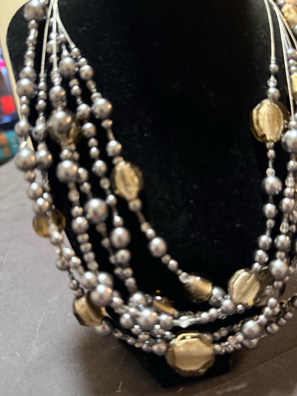 Coldwater Creek Multi-Strand Silver and Gold Beaded Necklace